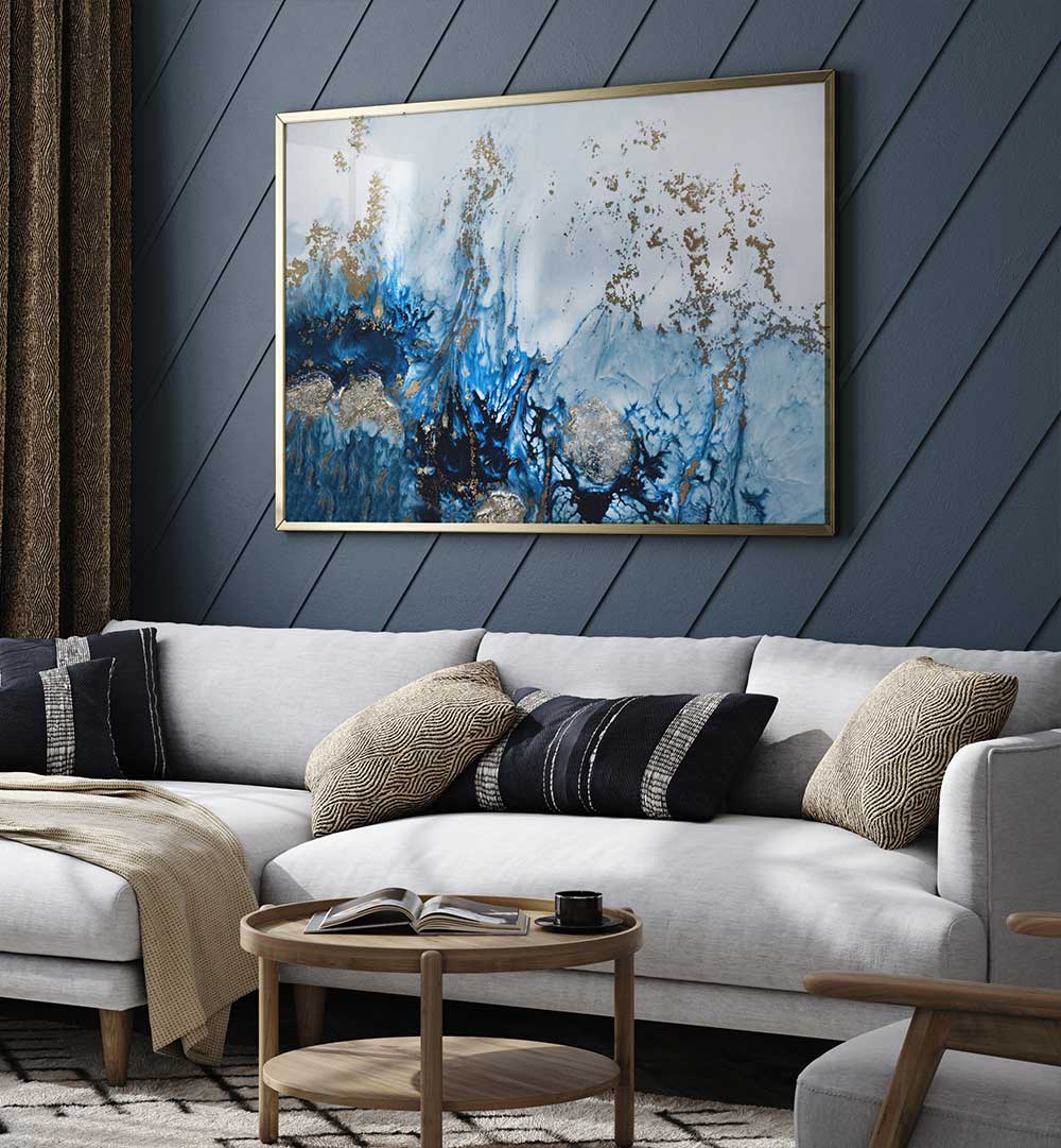 Stunning GENTLY DRIFTING, ABSTRACT PAINTINGS enliven a modern living space with vibrant colors and elegant design.