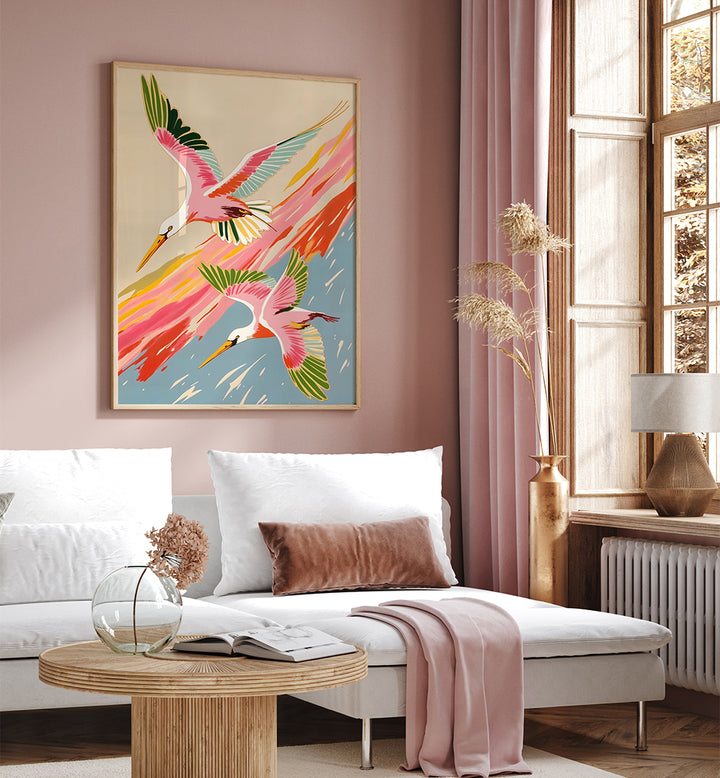 SPOONBILLS SKY , WILDLIFE PAINTINGS