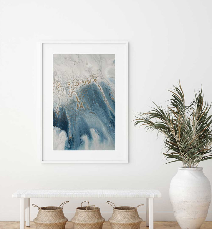 TIDAL SHORES II, ABSTRACT PAINTINGS adds elegance to modern spaces with its captivating blue and gold design.