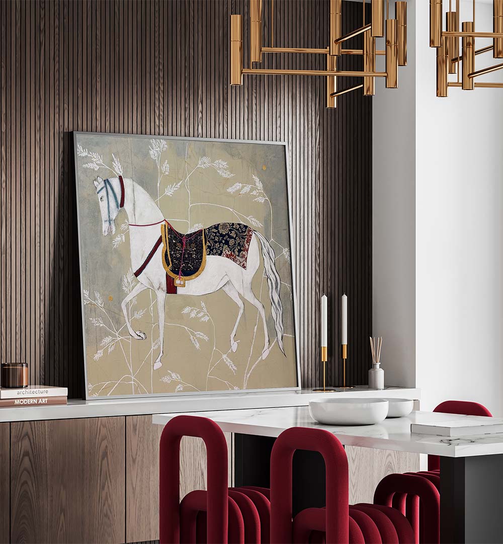 Elegant horse tapestry showcasing EQUESTRIAN ELEGANCE TAPESTRIES, ANIMAL PAINTINGS for sophisticated decor.