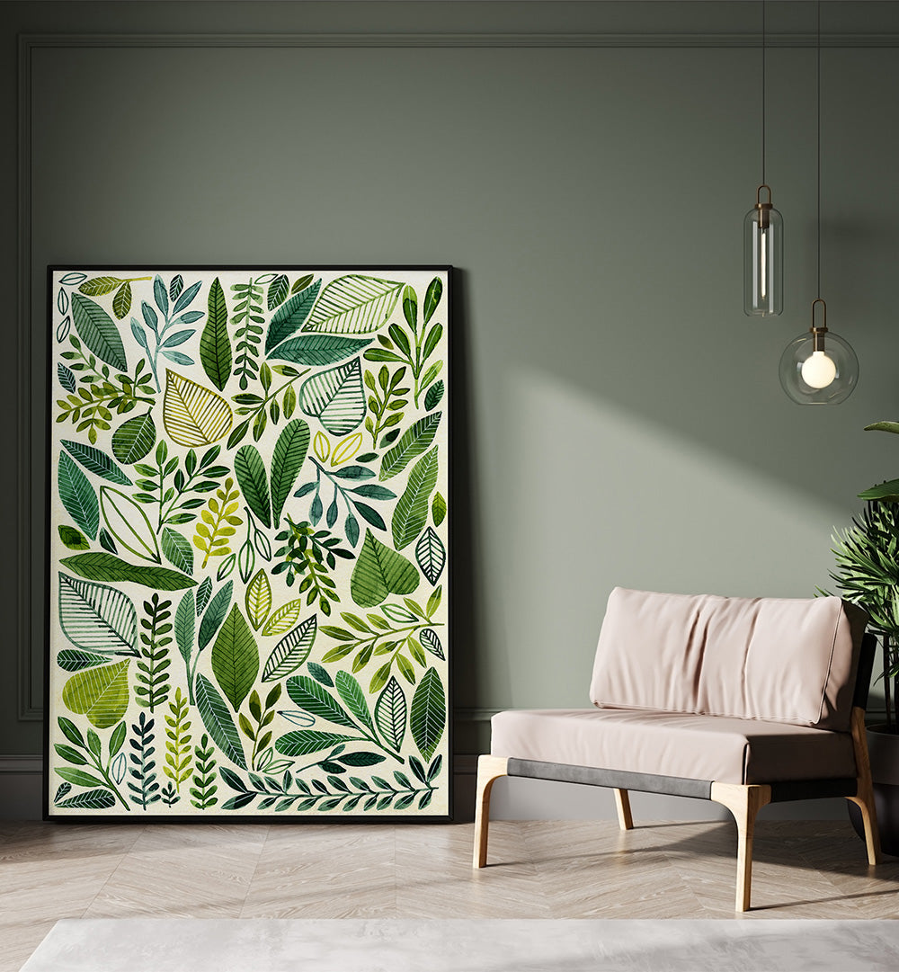 GREEN LEAVES IN VARIOUS SHAPES , FLORAL FLOWER PAINTINGS
