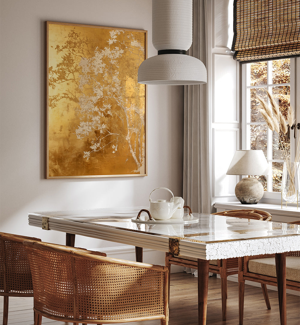 WHITE AND GOLD NATURE LANDSCAPE II , FLORAL FLOWER PAINTINGS