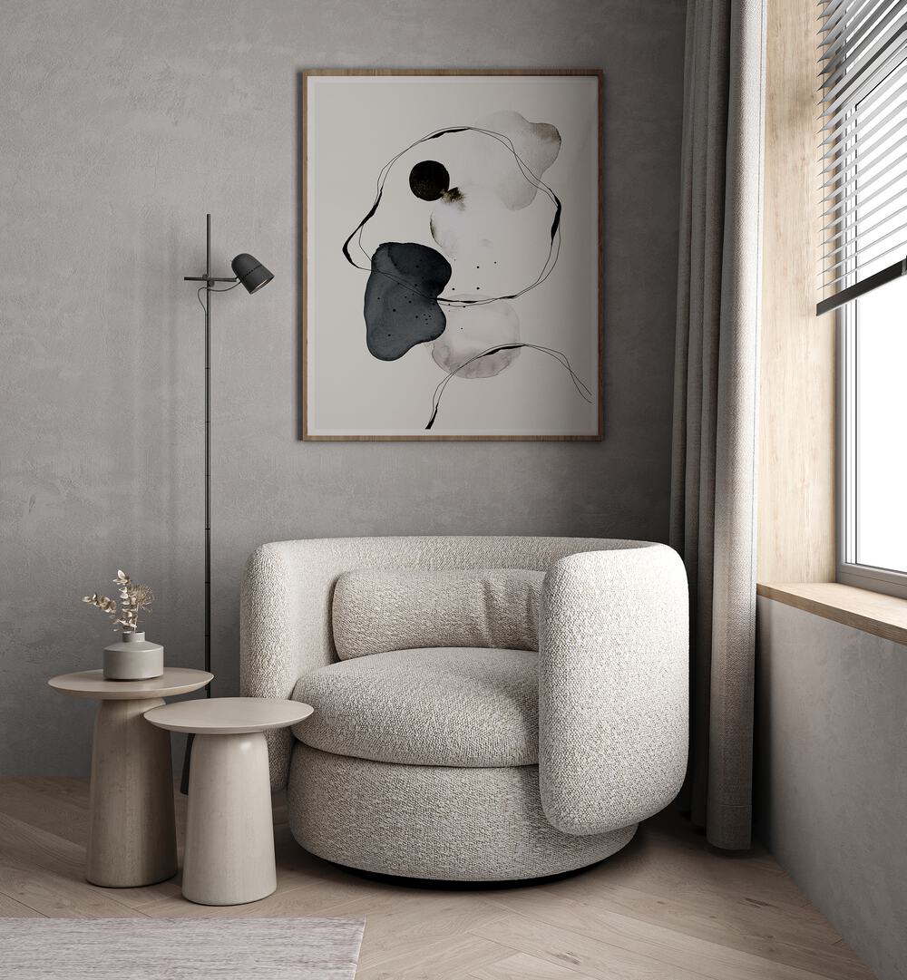 Stylish interior featuring ABSTRACT WORLD I, ABSTRACT PAINTINGS from The Miuus Studio, enhancing creativity and inspiration.