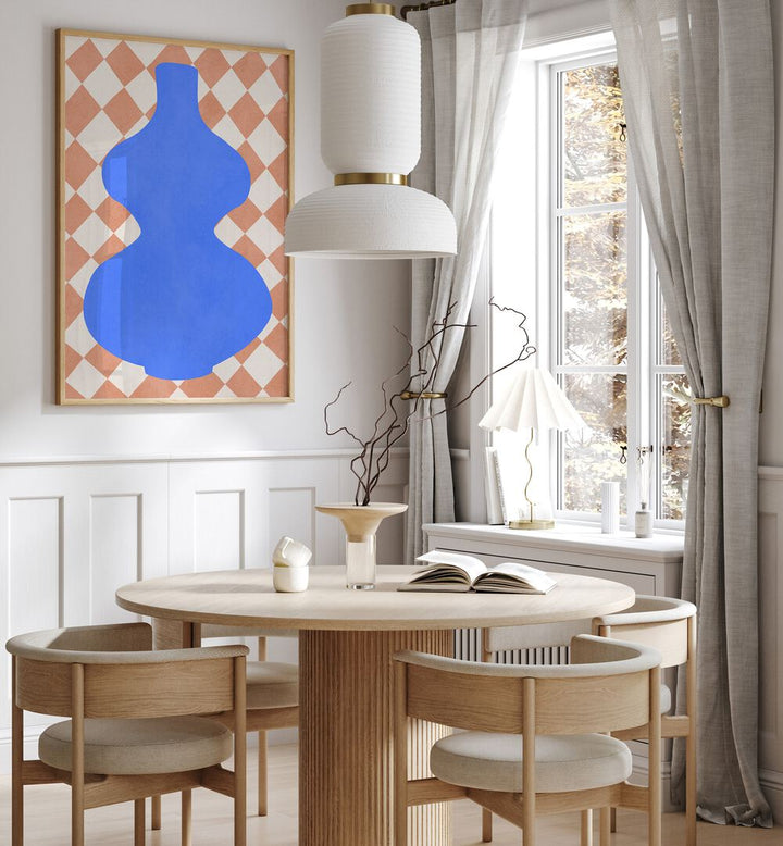 Bright blue geometric art print, TRIBAL SHAPES VI, enhances modern decor with cultural richness and unique designs.