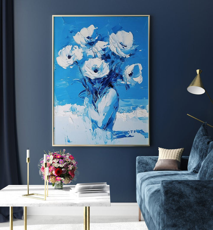 Stunning BLUE FLOWERS artwork, perfect for home decor, adds elegance and charm to any space. Transform your room!