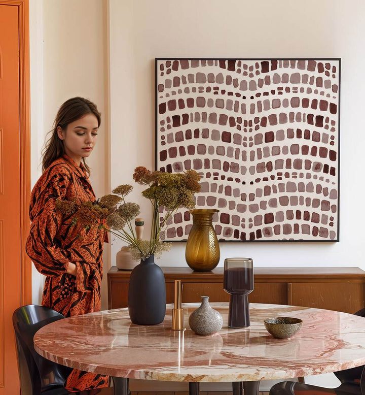 Stylish interior featuring ANIMAL PRINT VIII, ABSTRACT PAINTINGS, adding flair to modern decor with bold design.