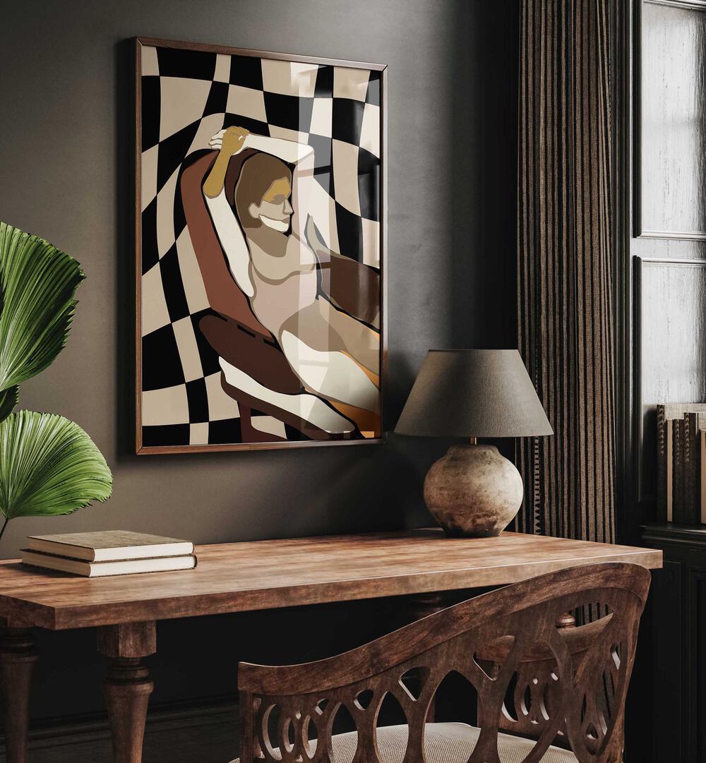 Elegant artwork from the collection A SITTING PLACE, PORTRAITS enhances a stylish home office setting.