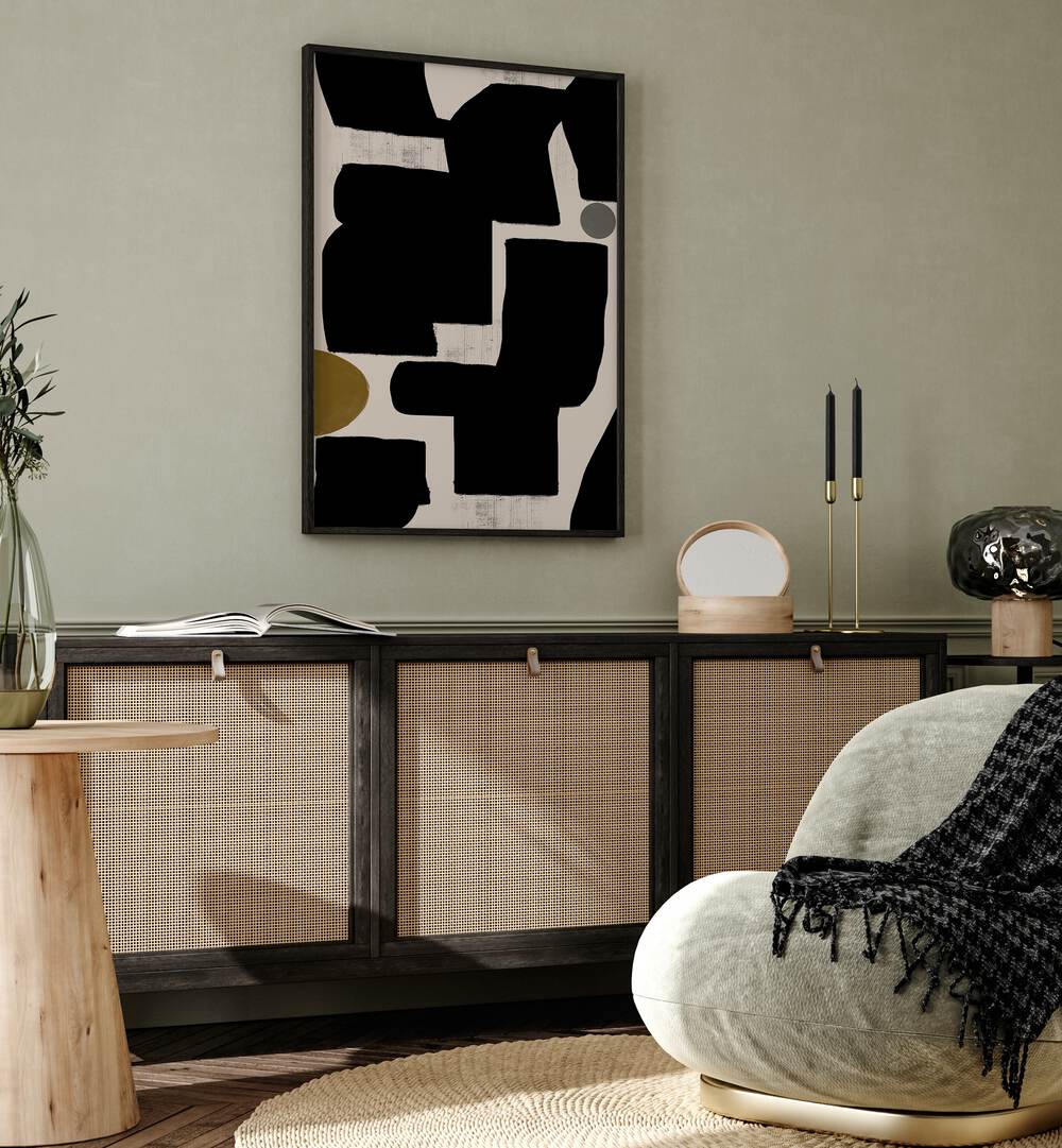 Modern interior featuring ABSTRACT ART NO. I, ABSTRACT PAINTINGS from The Miuus Studio, adding elegance to the space.