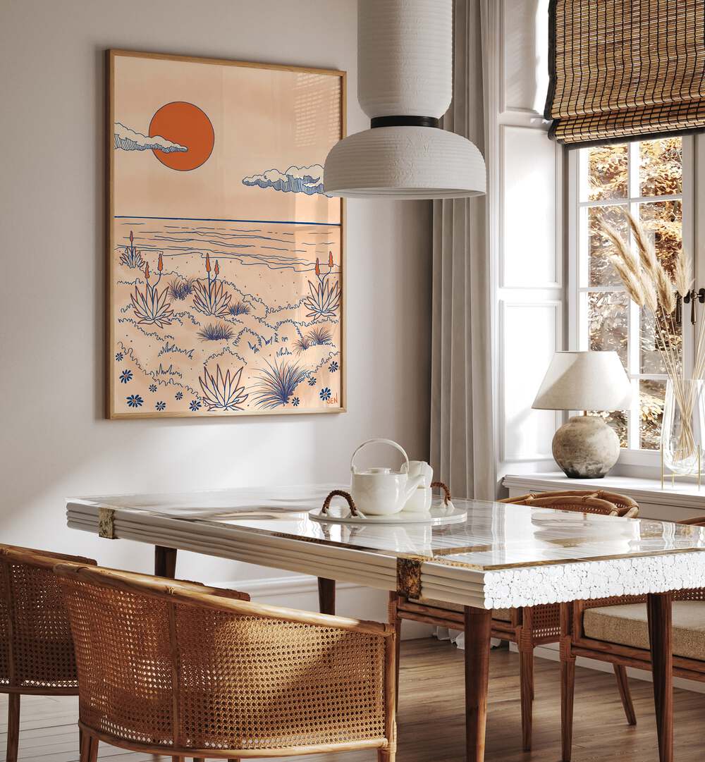 Elevate your decor with DUNES DREAM, LANDSCAPE PAINTINGS showcasing serene dunes and a warm sunset ambiance.