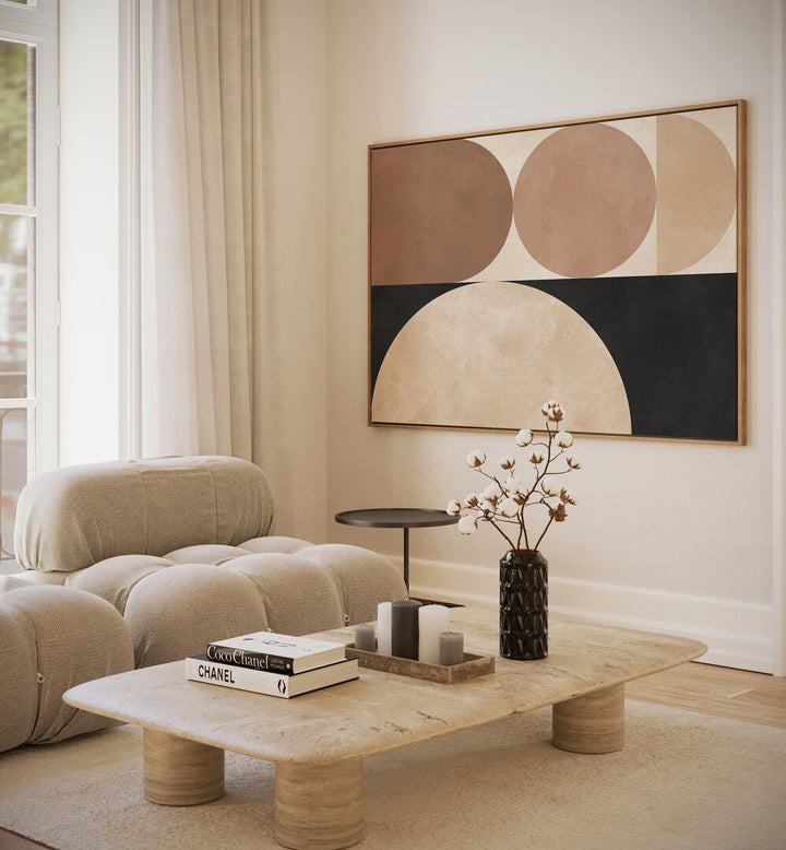Stylish living room featuring BROWN 5, GEOMETRIC ART PRINTS, enhancing modern decor with unique design elements.
