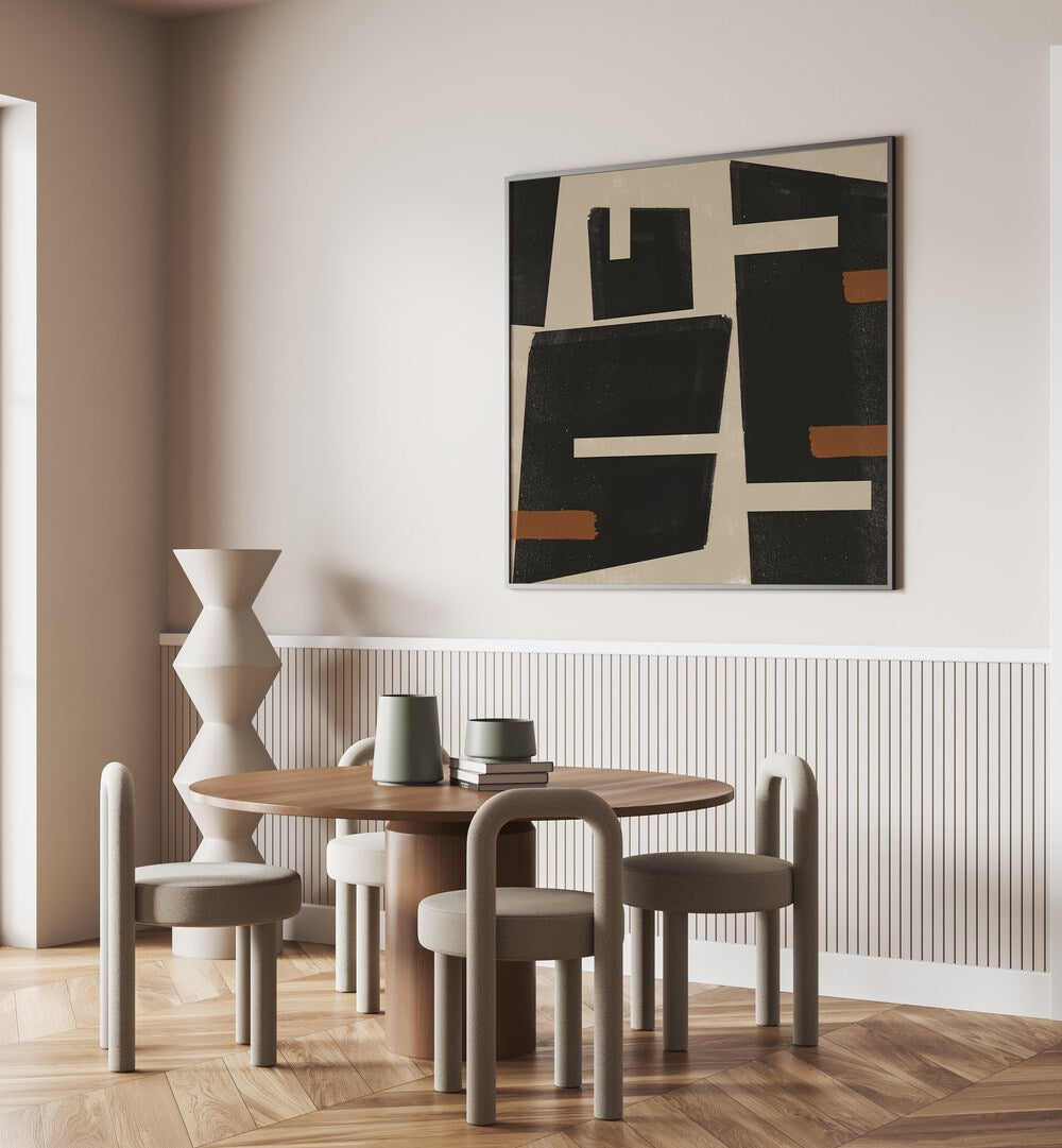 Stylish dining area showcasing DAYBREAK, GEOMETRIC ART PRINTS, perfect for transforming your living space.