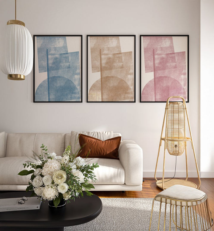 PASTEL HORIZON SET , SET OF 3 PAINTINGS