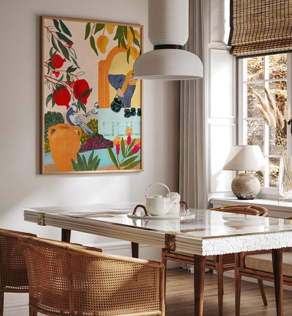 Vibrant decor featuring MAMA'S TEA GARDEN, PORTRAITS & illustrations, showcasing elegance in everyday moments.