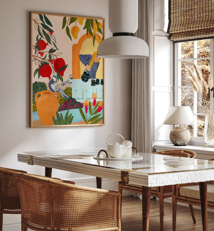 Vibrant decor featuring MAMA'S TEA GARDEN, PORTRAITS & illustrations, showcasing elegance in everyday moments.