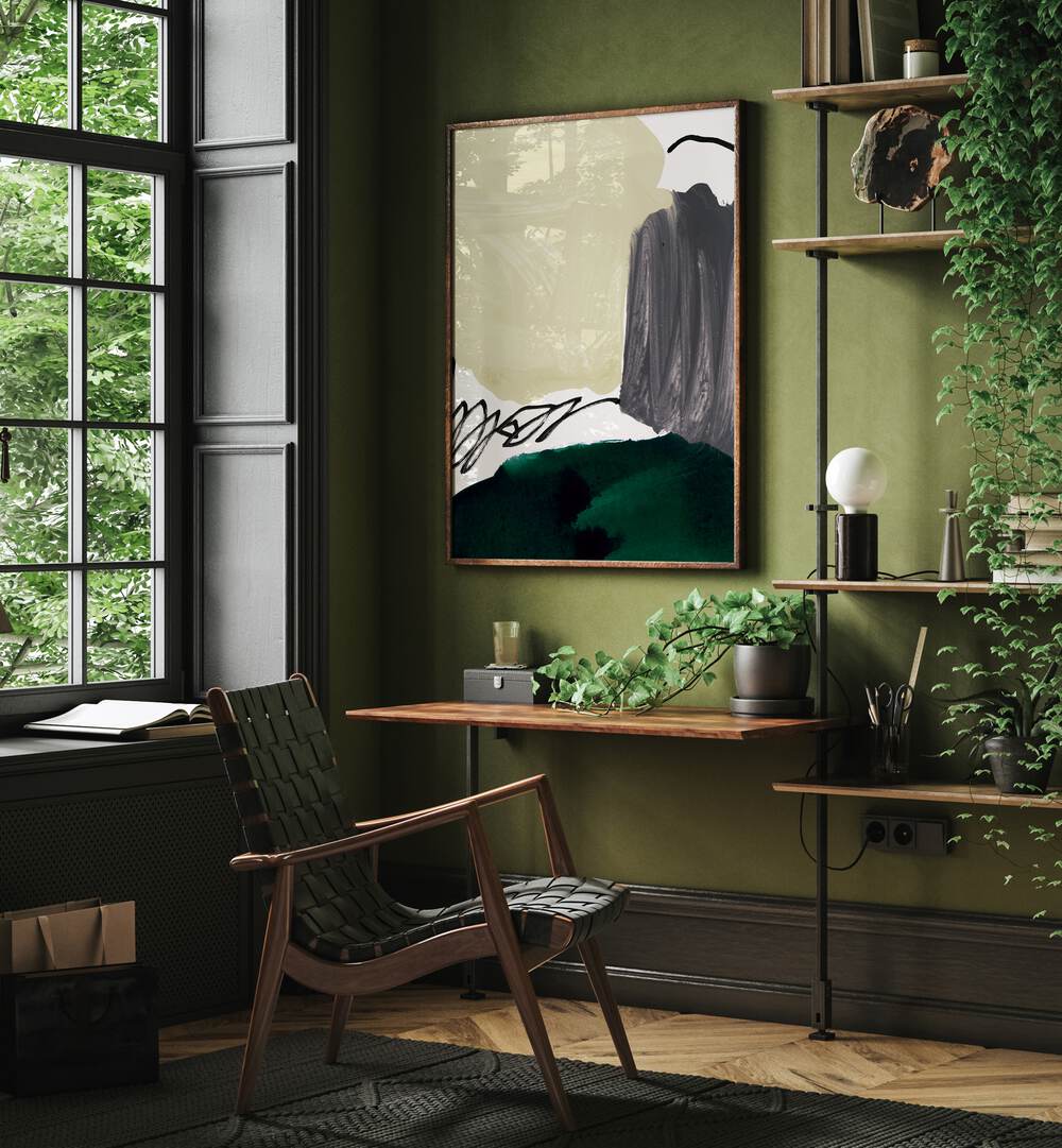 Stylish living room featuring MINIMALIST PAINTING III, ABSTRACT PAINTINGS that enhances modern decor and tranquility.
