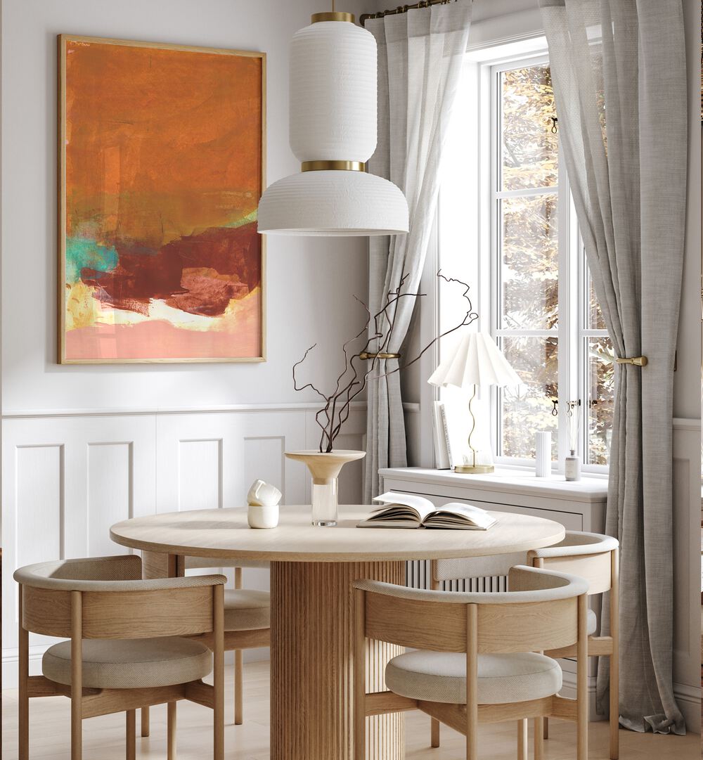 Stylish dining space featuring CORRELATIONS IV, ABSTRACT PAINTINGS, blending modern artistry with sophisticated design.