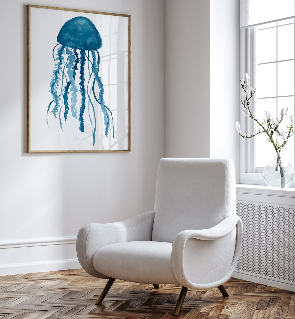 Stylish MEDUSA Beach Paintings enhance your space, featuring a serene jellyfish art print for coastal vibes.