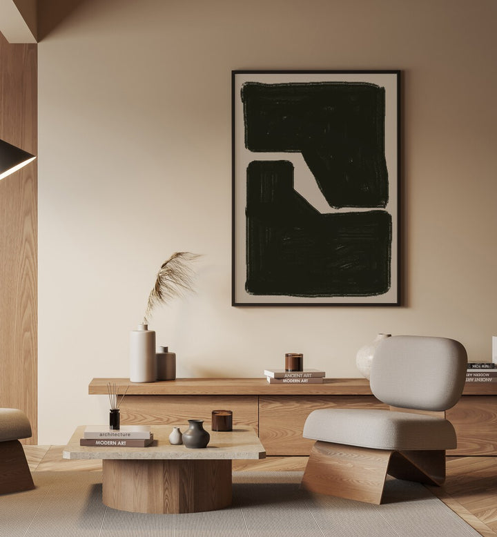 Elegant BLACK AND BEIGE COMPOSITION GEOMETRIC, ABSTRACT PAINTINGS by Miuus Studio, perfect for modern home decor.