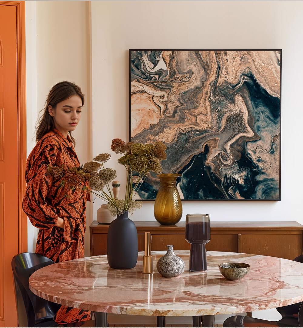 Transform your space with MARBLE EFFECT III, ABSTRACT PAINTINGS, showcasing elegance in a stunning interior setting.