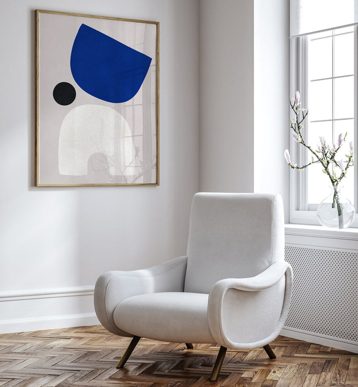 Stylish room featuring CURVED SHAPES VI, GEOMETRIC ART PRINTS in a modern frame, enhancing elegant interior design.