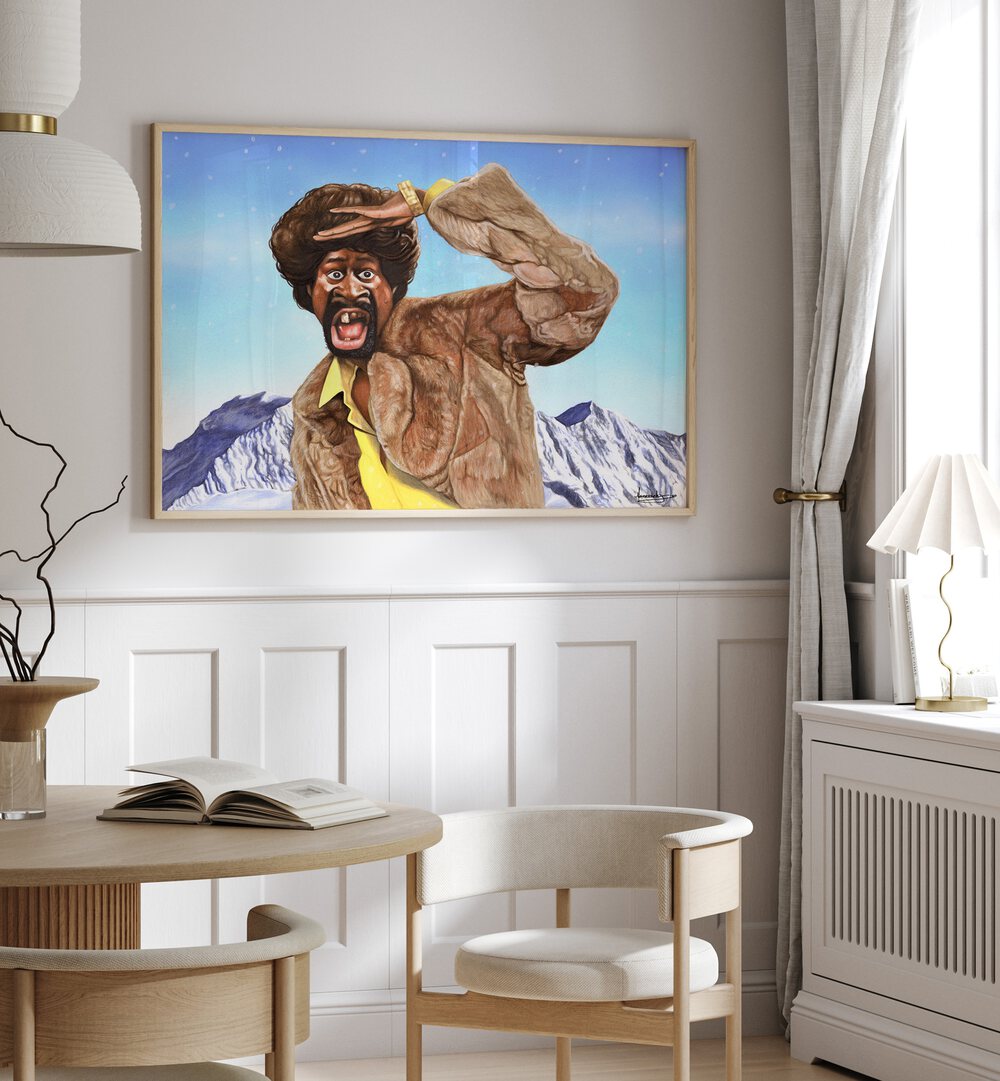 Vibrant MARTIN HIMALAYAS, AFRICAN ART PAINTINGS decorates a modern room, blending adventure with luxury style.