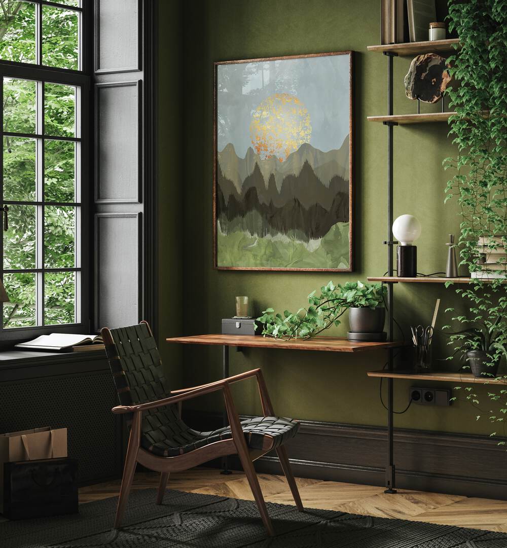 Stylish interior featuring MOUNTAIN VIEW, LANDSCAPE PAINTINGS, perfect for nature lovers and outdoor enthusiasts.
