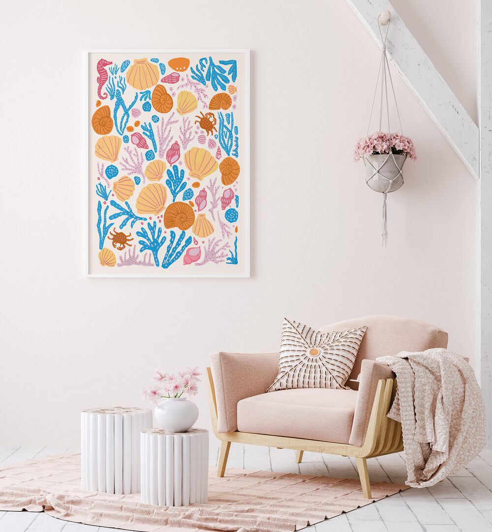 Bright and playful SEA CRITTERS COLOR ON WHITE, BEACH PAINTINGS add vibrant seaside charm to your decor.