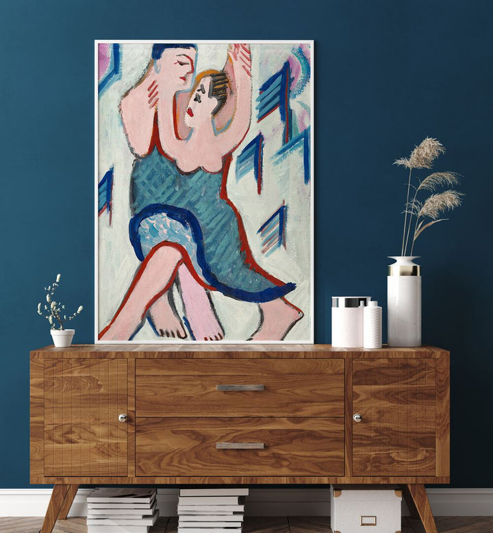 DANCING COUPLE IN THE SNOW , VINTAGE PAINTINGs
