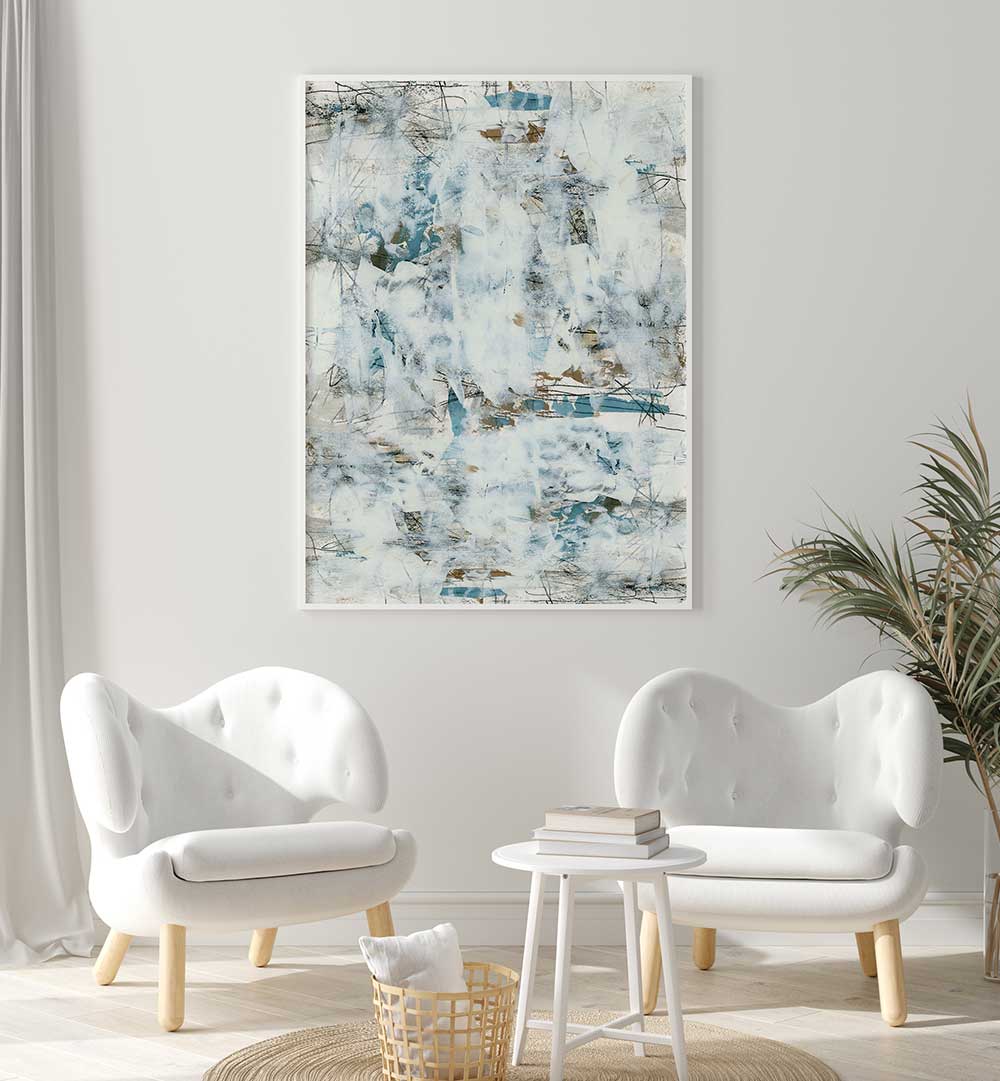 Elegant WHITE MIST 2, ABSTRACT PAINTINGS enhance modern spaces with vibrant colors and contemporary style.