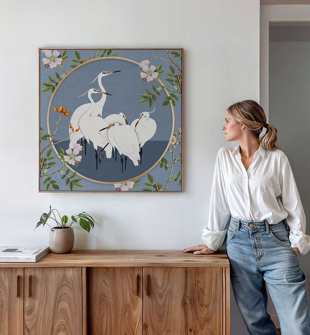 GRACEFUL EGRETS' ELEGANCE , ANIMAL PAINTINGS