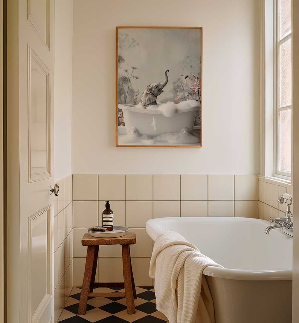 ELEPHANT BATH BLISS , BATHROOM ART PRINTS