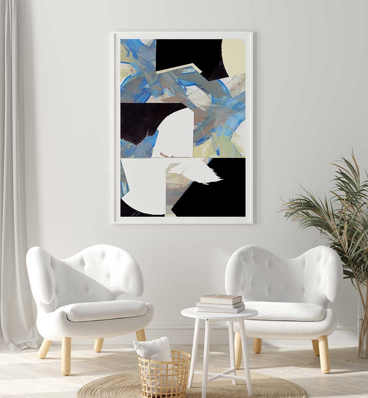 Modern living space featuring the BLUE NEUTRAL BEIGE III, ABSTRACT PAINTINGS, showcasing soothing tones and artistic flair.