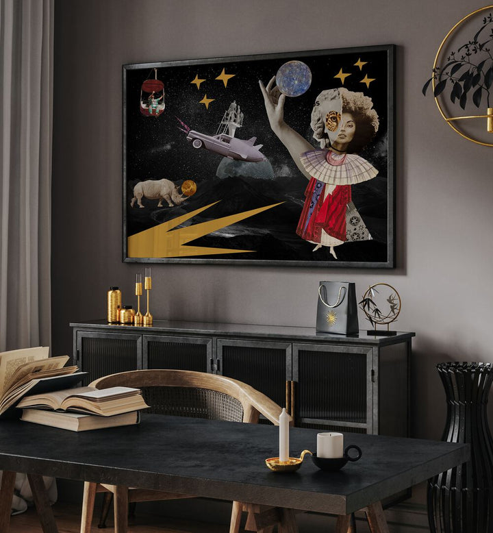 Stunning LUNA, SURREAL ART PRINTS adorn a modern space, blending elegance and contemporary style seamlessly.