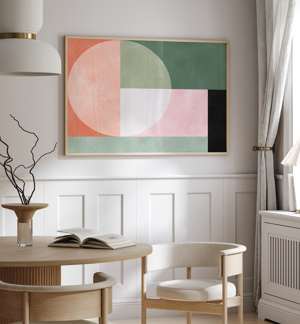 Modern living space featuring HARMONY 4, GEOMETRIC ART PRINTS that enhance elegance and contemporary decor.