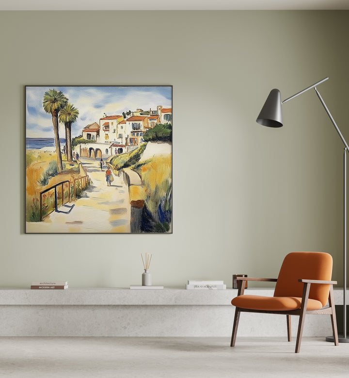 Serene coastal scene featuring THREE TREES BY THE SEA II, capturing nature's beauty and tranquility in art.