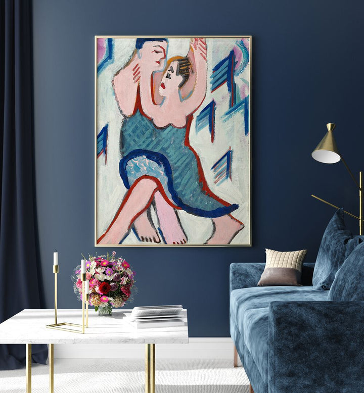 DANCING COUPLE IN THE SNOW , VINTAGE PAINTINGs