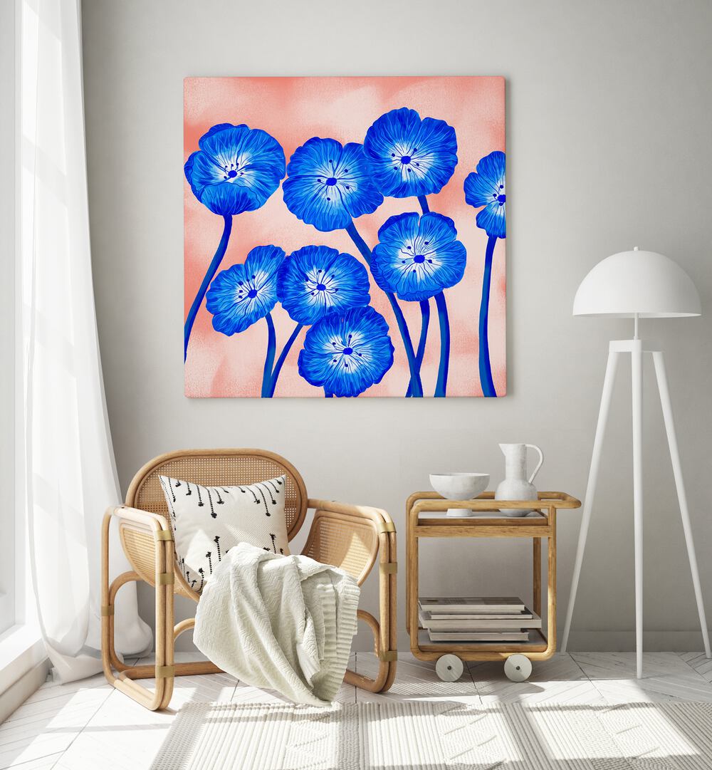 INDIGO BLOOMS , FLORAL FLOWER PAINTINGS