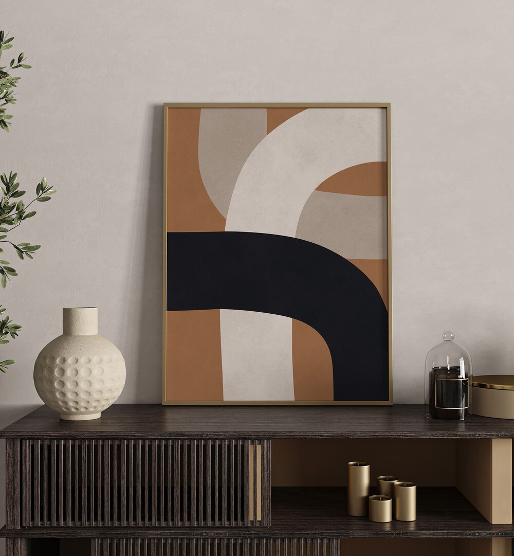 Elegant UNDULATING CURVES VIII, GEOMETRIC ART PRINTS displayed in a stylish interior, enhancing modern decor.