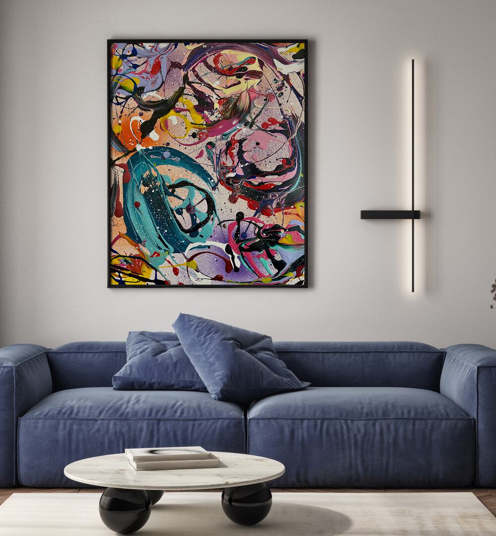Colorful REI Abstract Paintings adorn a modern living space, enhancing creativity and artistic ambiance.