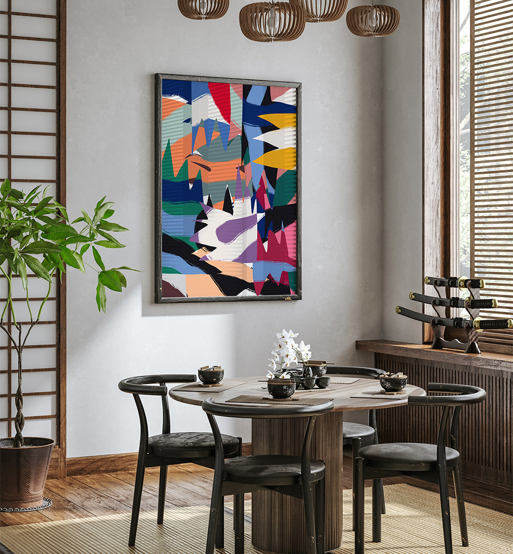 GEOMETRICAL CUT OUT WITH RIBBONS , ABSTRACT PAINTINGS