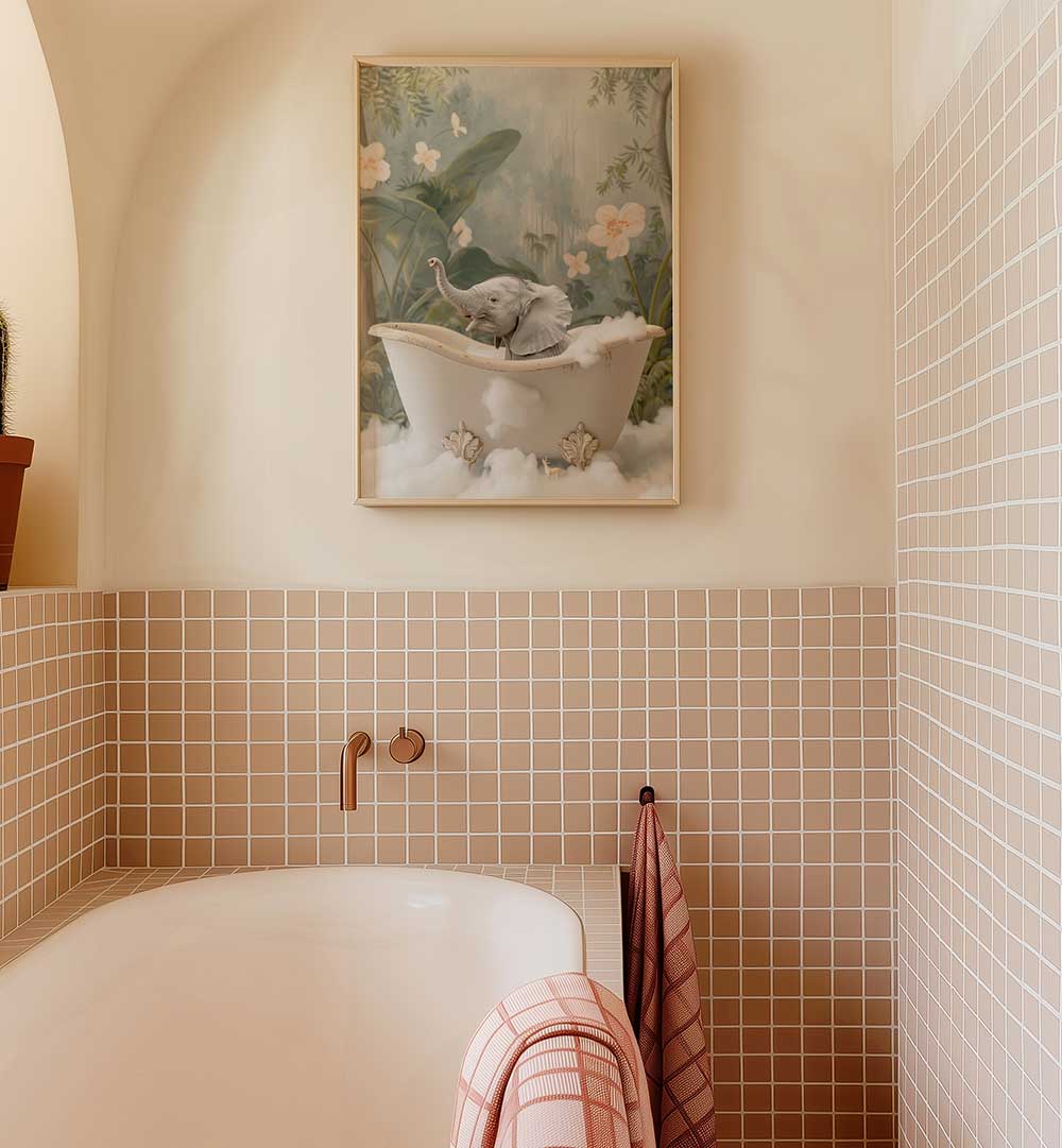 ELEPHANT BATH JOY , BATHROOM ART PRINTS