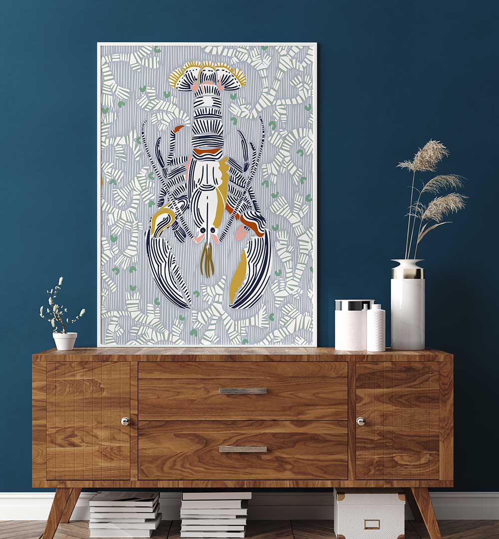 Elevate your kitchen decor with CRUSTACEAN CORE GREY Kitchen Posters, blending art and functionality beautifully.