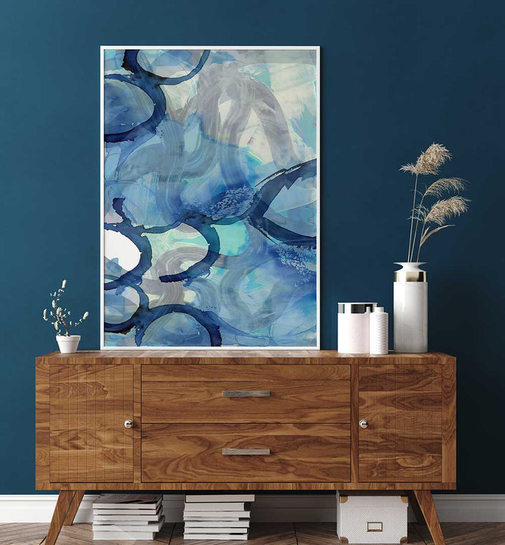 Transform your space with BLUE ABSTRACT SWIRLS 2, a stunning abstract painting featuring vibrant hues and dynamic forms.