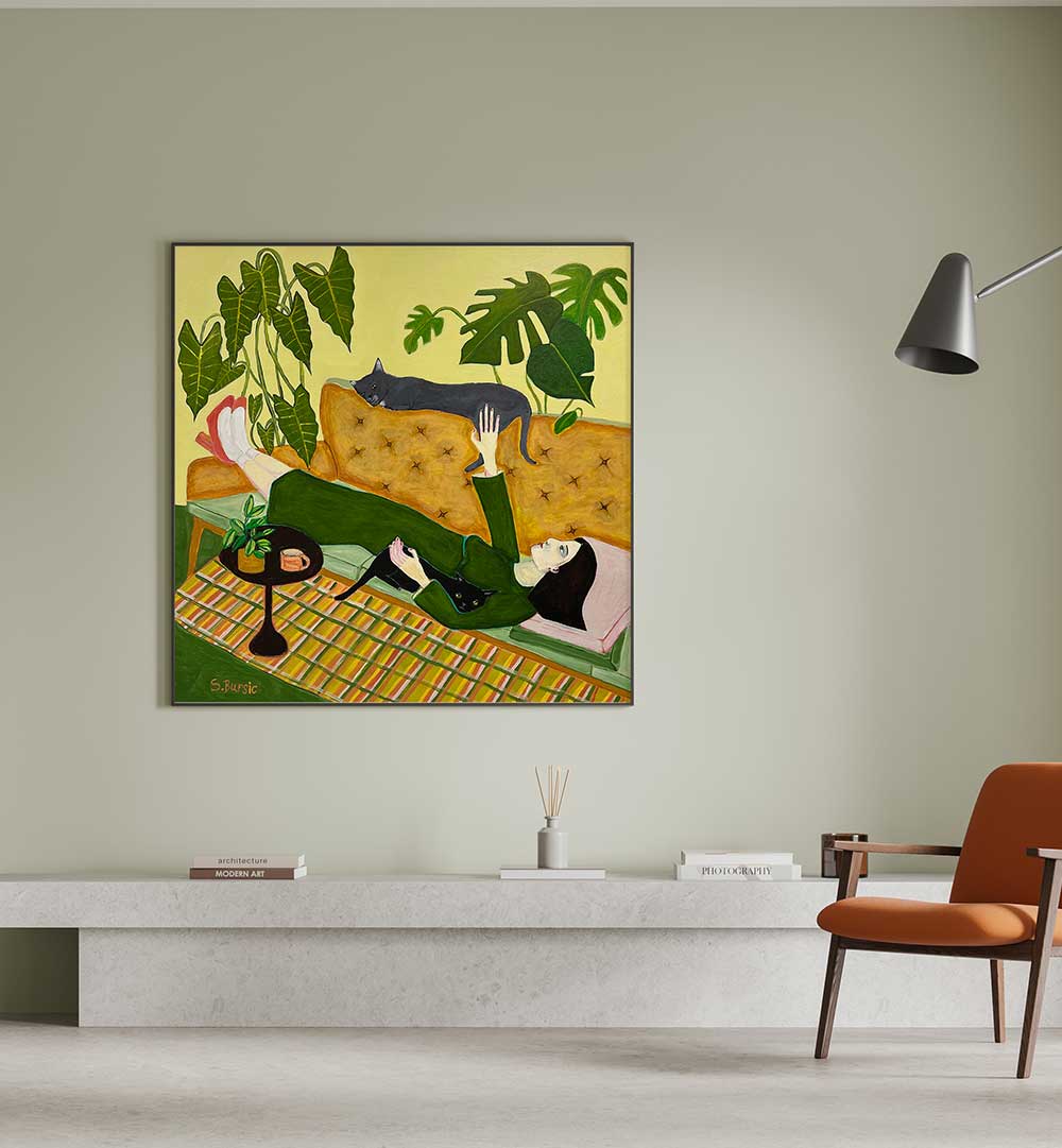 CAT LADY ON COUCH , PORTRAITS & FIGURATIVE ILLUSTRATIONS