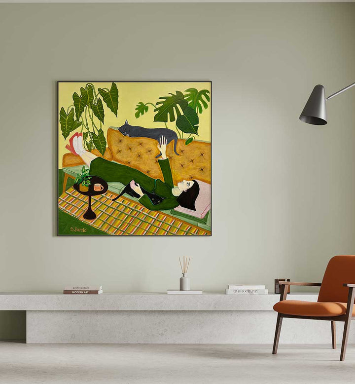 CAT LADY ON COUCH , PORTRAITS & FIGURATIVE ILLUSTRATIONS