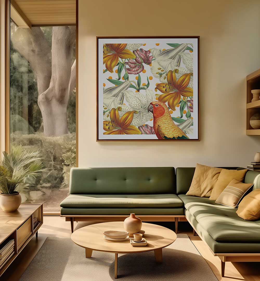 PARROT IN BLOOM , ANIMAL PAINTINGS