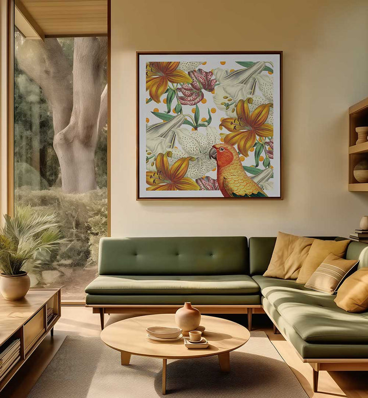 PARROT IN BLOOM , ANIMAL PAINTINGS