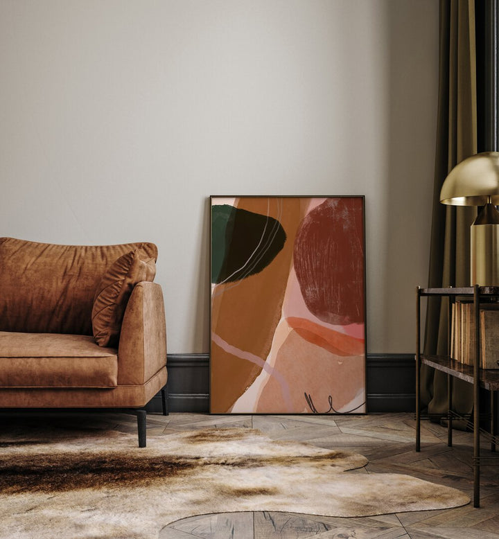 Stylish CHATTER, ABSTRACT PAINTINGS displayed in a modern living room, enhancing the cozy, artistic atmosphere.