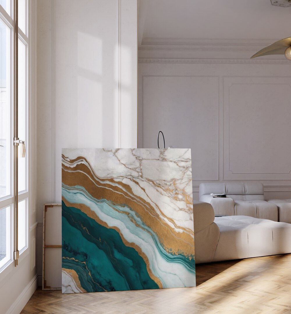 Elegant GOLDEN VEIN WAVES, ABSTRACT PAINTINGS showcase a stunning design inspired by flowing water in modern decor.