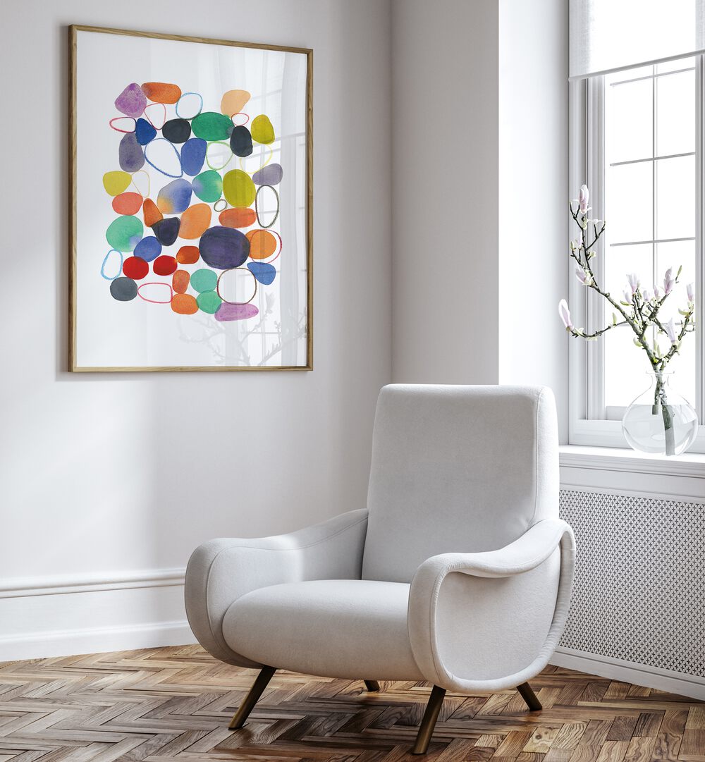 Vibrant LIKE THE BEACH, ABSTRACT PAINTINGS brighten the room, capturing ocean tranquility and color energy.